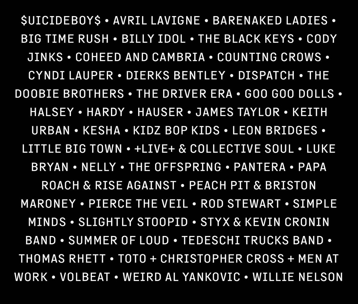 concertleaks's tweet photo. FULL LIST OF ARTISTS IN THE $30 TICKET SALE!!!  

(occasionally even more will pop up once the sale starts)

Gain access to the presale (starting one day before general sale) by signing up for Rakuten!
🔗: https://t.co/MauUQyh9uG https://t.co/ZWEUEh4XjM