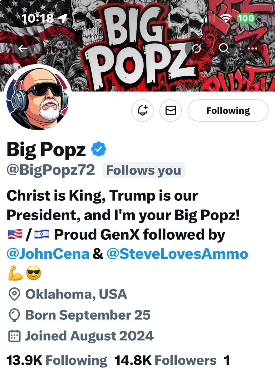 Calling all Patriots 👊
Friends 𝙝𝙚𝙡𝙥 𝙗𝙤𝙤𝙨𝙩 𝙩𝙝is 𝙈𝘼𝙂𝘼 𝙋𝙖𝙩𝙧𝙞𝙤𝙩 𝙖𝙣𝙙 𝙙𝙚𝙖𝙧 𝙛𝙧𝙞𝙚𝙣𝙙♻️
Follow <a href="/BigPopz72/">Big Popz</a> and repost♻️repost♻️
He will follow back 
Help him hit 15K 🧨 today. LFG
╔╝(¯v´¯)
╚══.¸. <a href="/BigPopz72/">Big Popz</a> 🩷
Thank you <a href="/dsware123/">@dsware123 🗽</a> 
B͜͡o͜͡o͜͡s͜͡t͜͡