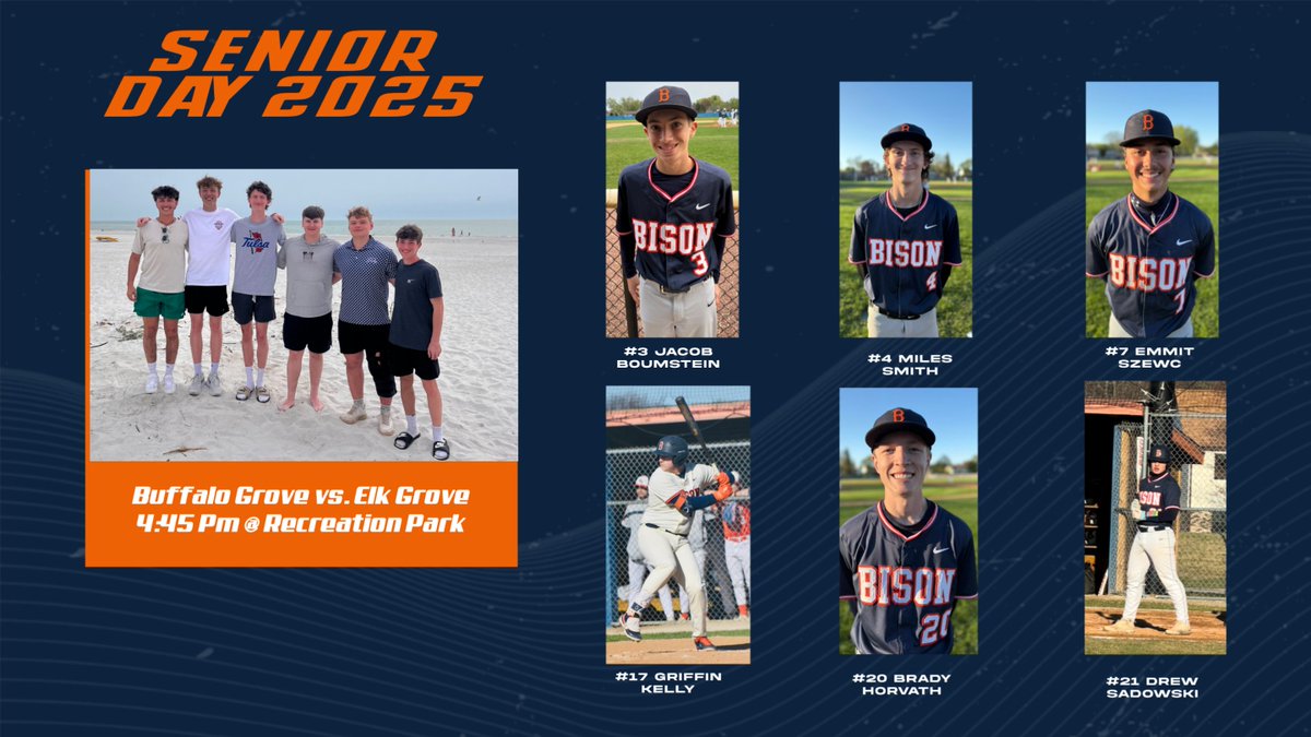 BG Baseball (@bgbaseball_1973) on Twitter photo Wednesday, May 14, 2025
SENIOR DAY
MSL Conference Matchup
Buffalo Grove 7-21 (3-10)
vs.
Elk Grove 8-17 (6-7)
4:45pm
Recreation Park
75 Degrees
<a href="/BGBisonAD/">Buffalo Grove Athletics</a> Wednesday, May 14, 2025
SENIOR DAY
MSL Conference Matchup
Buffalo Grove 7-21 (3-10)
vs.
Elk Grove 8-17 (6-7)
4:45pm
Recreation Park
75 Degrees
<a href="/BGBisonAD/">Buffalo Grove Athletics</a>