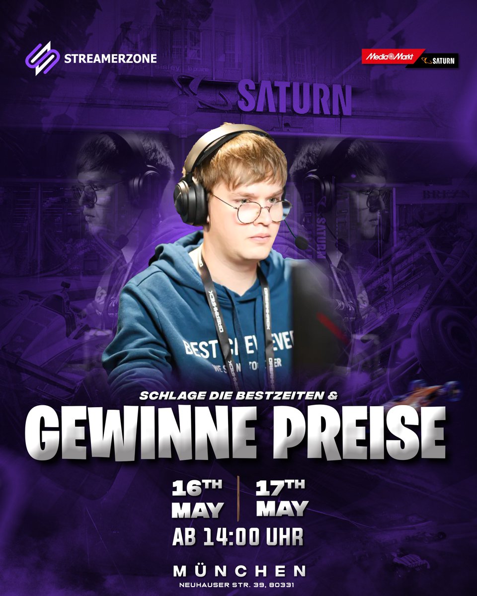 📍Hey Leute! Am 16. &amp; 17. Mai ab 14:00 Uhr bin ich in München am Start! Kommt vorbei, zockt Trackmania gegen mich &amp; gewinnt coole Preise – gesponsert von Saturn und HP! 🦋🎁Ich freu mich auf euch! 🙌🔥
#MediaMarktSaturn #CommunityEvent #OmenbyHP