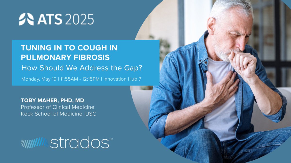 Strados Labs (@stradoslabs) on Twitter photo A reminder to tune in to our session at #ATS2025 on cough in pulmonary fibrosis. Join <a href="/TobyMMaher/">Toby Maher</a> to discuss how new technologies and patient-reported outcomes can address this gap in IPF research.
Add to your calendar and join us! calendarlink.com/event/8aCAe
#IPF #digitalhealth A reminder to tune in to our session at #ATS2025 on cough in pulmonary fibrosis. Join <a href="/TobyMMaher/">Toby Maher</a> to discuss how new technologies and patient-reported outcomes can address this gap in IPF research.
Add to your calendar and join us! calendarlink.com/event/8aCAe
#IPF #digitalhealth