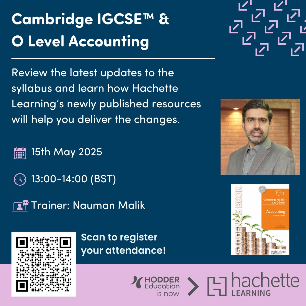 Hachette_Learn's tweet image. Tomorrow! Join expert author Nauman Malik as he takes you through the main changes to the Cambridge IGCSE™ and O Level Accounting syllabuses (0452/0985/7707) for first examination 2027.

Register here: tinyurl.com/29yyjzuh

#CambridgeSchools #IGCSEAccounting