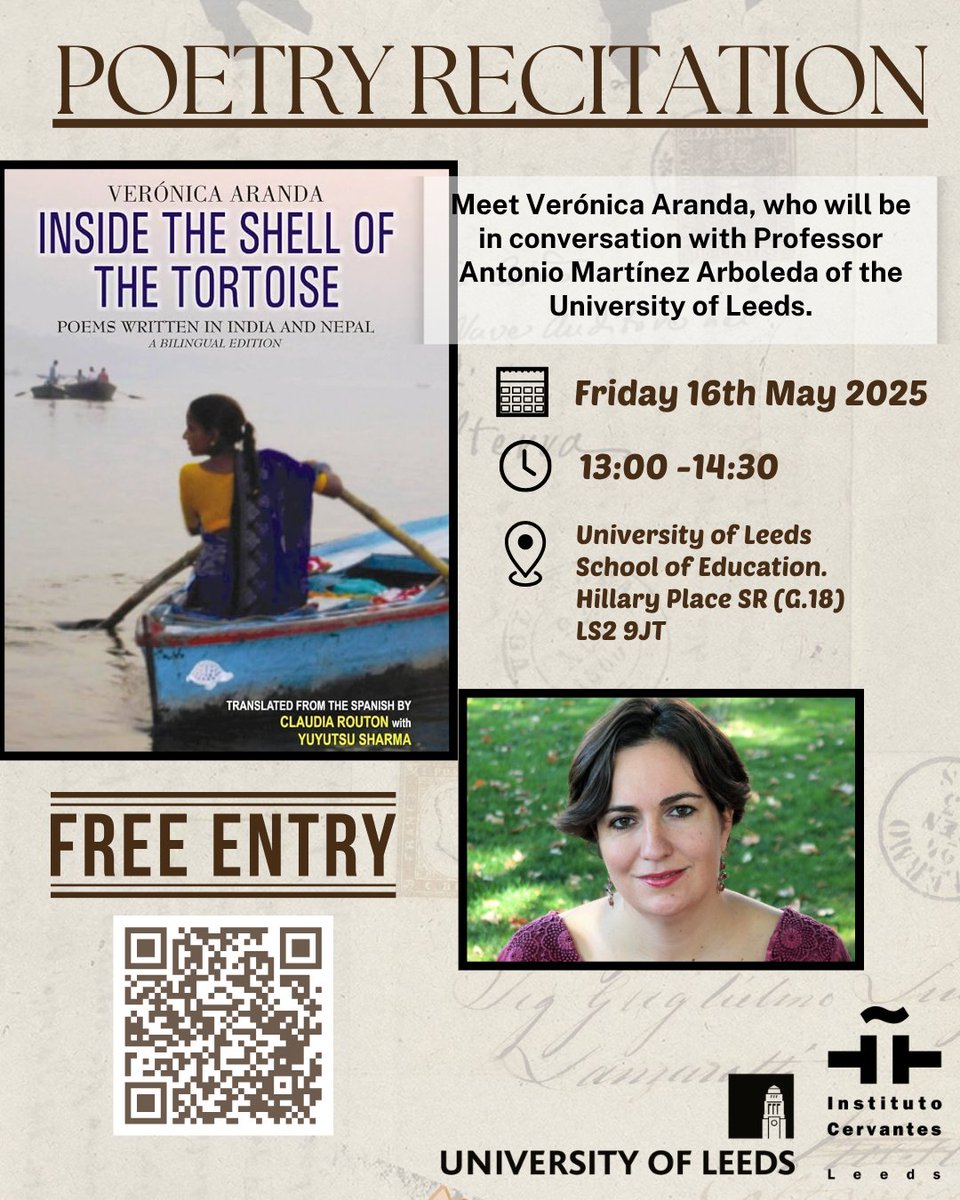 Only TWO DAYS to go!

An Encounter with Journeying Poetry
 Friday, 16 May
 1:00 – 2:30 PM (GMT+1)
 School of Education, Hillary Place SR (G.18), University of Leeds

Conducted in both English and Spanish

More info and registration: eventbrite.co.uk/e/130062979171…
