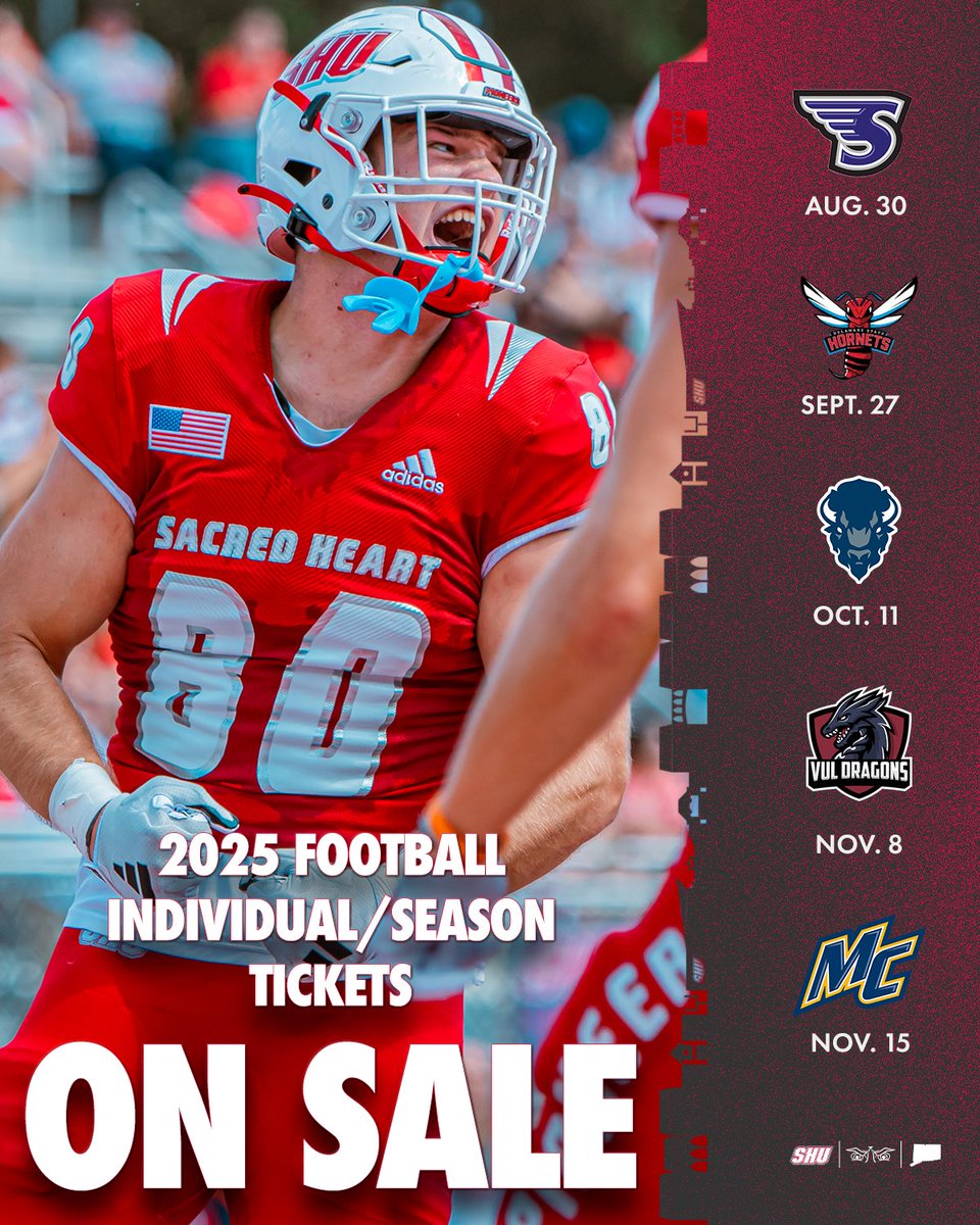 SHU Pioneers (@shubigred) on Twitter photo Season and individual tickets for the 2025 <a href="/SHU__Football/">Sacred Heart Football</a> season are on sale NOW‼️
🎟️ - tinyurl.com/2dlhj5b4
#WeAreSHU Season and individual tickets for the 2025 <a href="/SHU__Football/">Sacred Heart Football</a> season are on sale NOW‼️
🎟️ - tinyurl.com/2dlhj5b4
#WeAreSHU