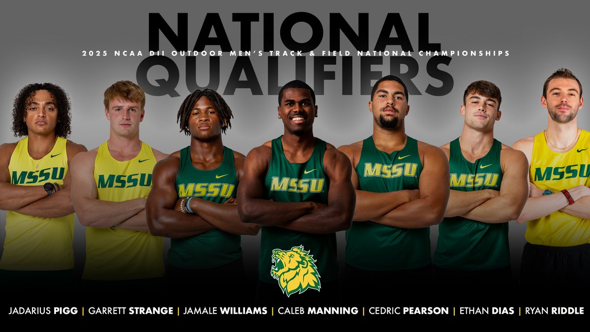 Congratulations to our 7 men's outdoor track &amp; field student-athletes that will be competing next week at the 2025 NCAA DII Outdoor Track &amp; Field National Championships!

JaDarius Pigg | Garrett Strange | Jamale Williams | Caleb Manning| Cedric Pearson | Ethan Dias | Ryan Riddle