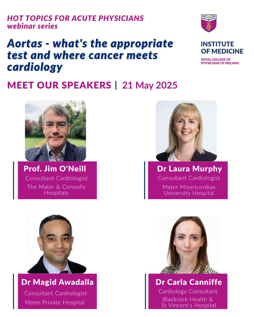 ⌛️Only one week to go. Join us online on 21 May for the next RCPI Institute of Medicine Hot Topics for Acute Physicians webinar where our expert panel will share what's new and relevant in cardiology. 

🔗Secure your spot: web-eur.cvent.com/event/607bd777…