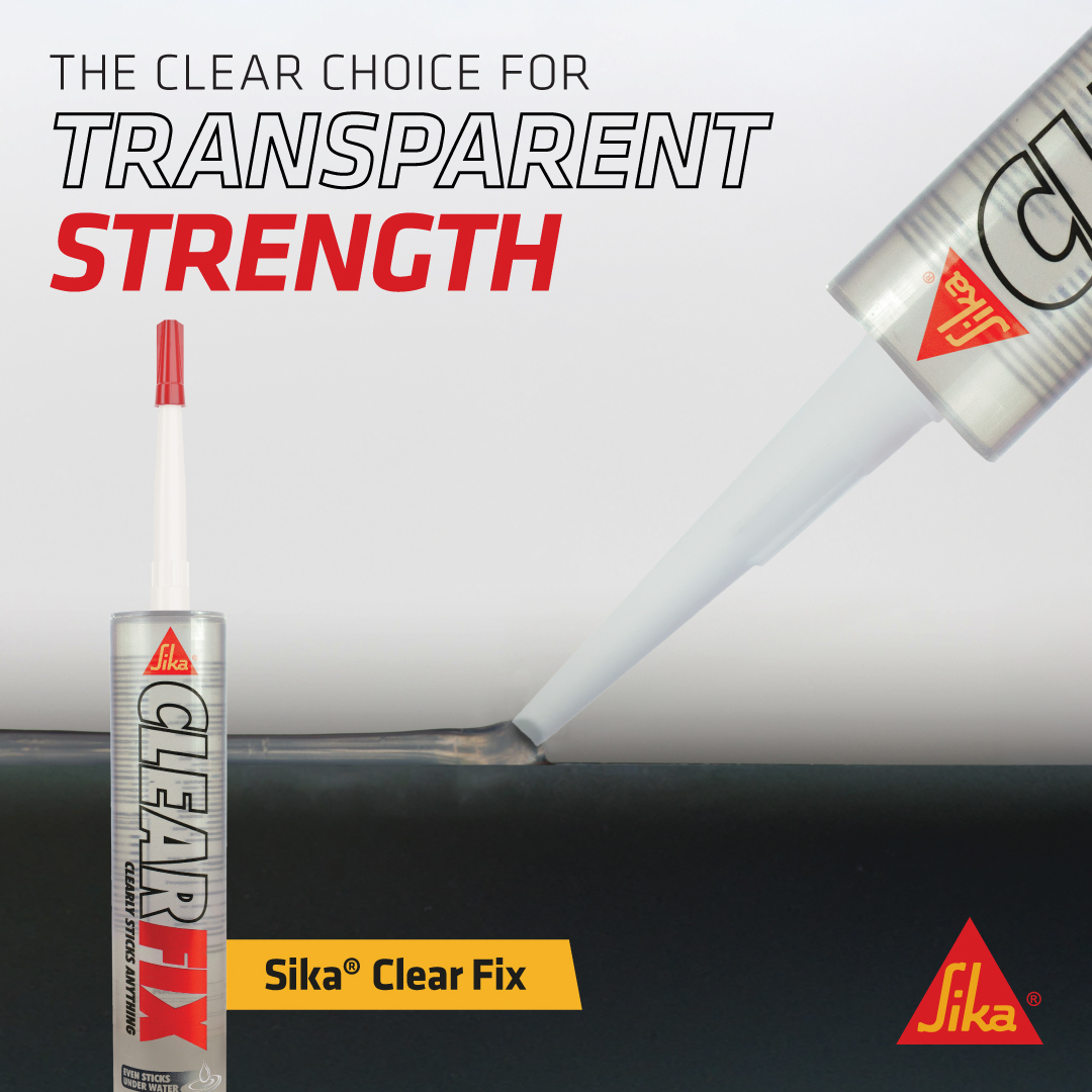 Need a strong bond with a clear finish?
Sika® Clear Fix holds fast — wet or dry — with no mess left behind.
🔹Crystal Clear Formula 
🔹Super Strong Hold
🔹Works in All Conditions 

The strength you can’t see but can always trust.

#Sika #Clearadhesive #ClearFix #StrongBonding