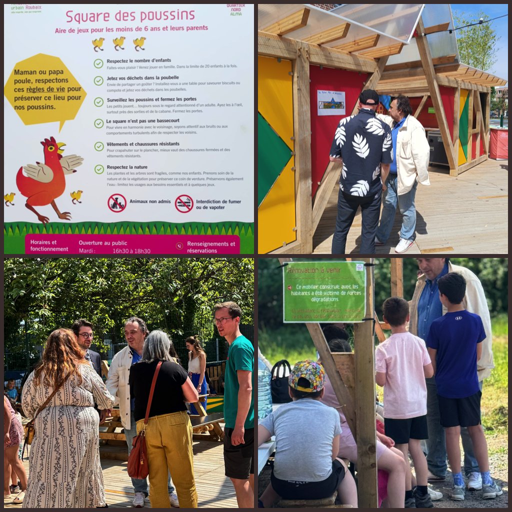 Inauguration du Square des Poussins à Roubaix !
Un projet collectif réalisé dans le cadre du #NPNRU de l’Alma, avec l’engagement de la SEM Ville Renouvelée pour un urbanisme transitoire innovant.
Un nouvel espace pour les familles du quartier 🐥🌳
infos👉: roubaixxl.fr/square-des-pou…