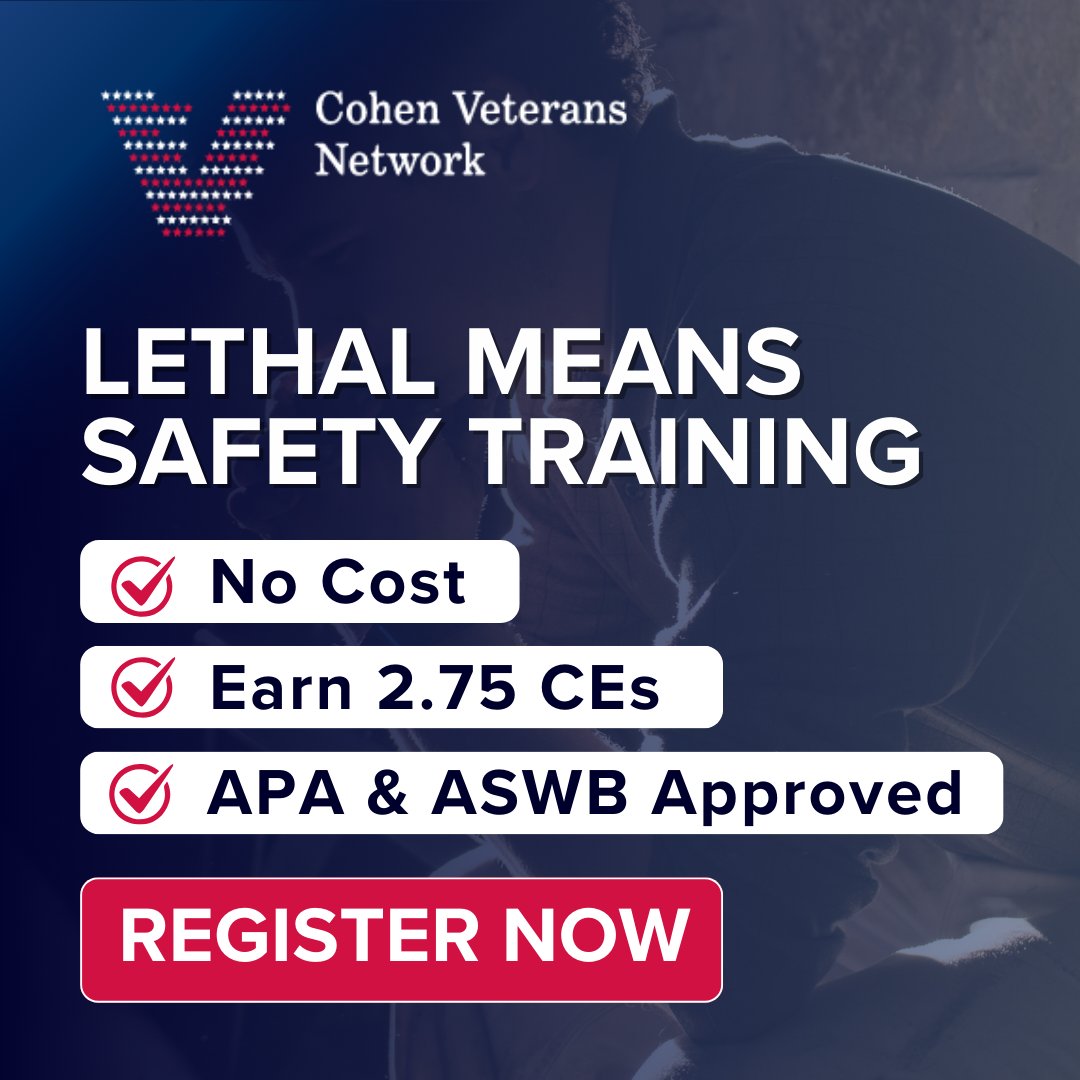 CohenVeteransNetwork (@cohenveterans) on Twitter photo ๐
Donโt miss our live Lethal Means Safety webinar next Wednesday, May 21st at 10am-1pm ET / 7am-10am PT!
Earn free CEs and gain practical skills to support your clients. No cost to attend, thanks to <a href="/WeFaceTheFight/">WeFaceTheFight</a>.
For more details and to register now, visit: ๐
Donโt miss our live Lethal Means Safety webinar next Wednesday, May 21st at 10am-1pm ET / 7am-10am PT!
Earn free CEs and gain practical skills to support your clients. No cost to attend, thanks to <a href="/WeFaceTheFight/">WeFaceTheFight</a>.
For more details and to register now, visit: