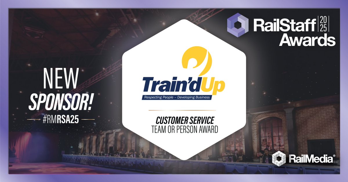 RailStaff Awards (@railstaffawards) on Twitter photo Exciting news! We're delighted to welcome <a href="/TraindUp/">Train'd Up</a> Railway Resourcing Limited as a category sponsor for the RailStaff Awards 2025 - Customer Service Team or Person Award!
#rmrsa25 #traindup #customerservice #railstaffawards #sponsor #rail Exciting news! We're delighted to welcome <a href="/TraindUp/">Train'd Up</a> Railway Resourcing Limited as a category sponsor for the RailStaff Awards 2025 - Customer Service Team or Person Award!
#rmrsa25 #traindup #customerservice #railstaffawards #sponsor #rail
