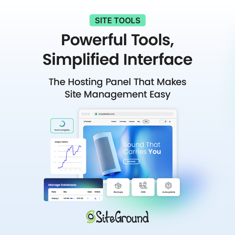 SiteGround's tweet photo. 🚀 Ever dreamt of a panel where you can build and manage multiple websites without the hassle? Enter Site Tools. Try the free demo now and experience firsthand the easier way to manage your clients’ sites: https://t.co/EVOM1m30LX

#WebDevTools #SiteGround #Productivity