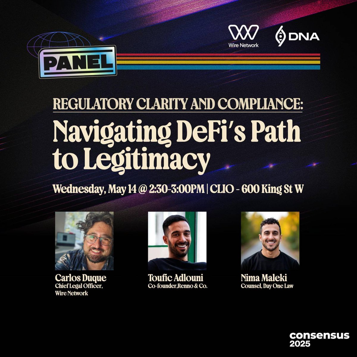 Wire Network 🔗 (@wire_blockchain) on Twitter photo 3 lawyers, 1 panel.
Today we're chatting with <a href="/cduque22/">Carlos Duque</a>, <a href="/tadlouni/">Toufic Adlouni 🌻</a>, & <a href="/Nimathefish/">Nima Maleki</a> about all things DeFi.
Reserve your spot below: 3 lawyers, 1 panel.
Today we're chatting with <a href="/cduque22/">Carlos Duque</a>, <a href="/tadlouni/">Toufic Adlouni 🌻</a>, & <a href="/Nimathefish/">Nima Maleki</a> about all things DeFi.
Reserve your spot below: