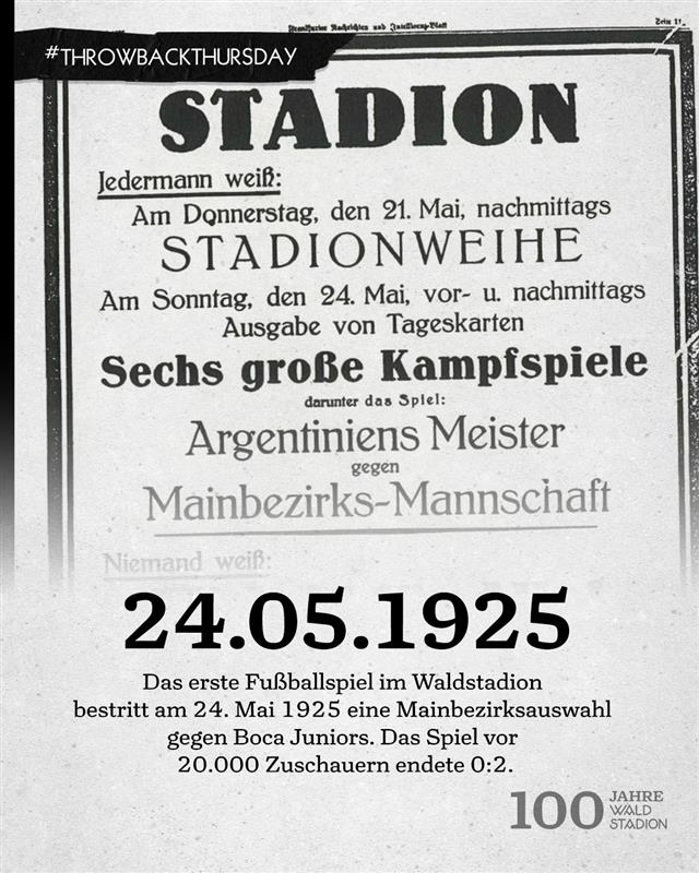 Übermorgen vor 100 Jahren - das erste Fußballspiel von vielen! 💪

#deutschebankpark #waldstadion
#ThrowbackThursday