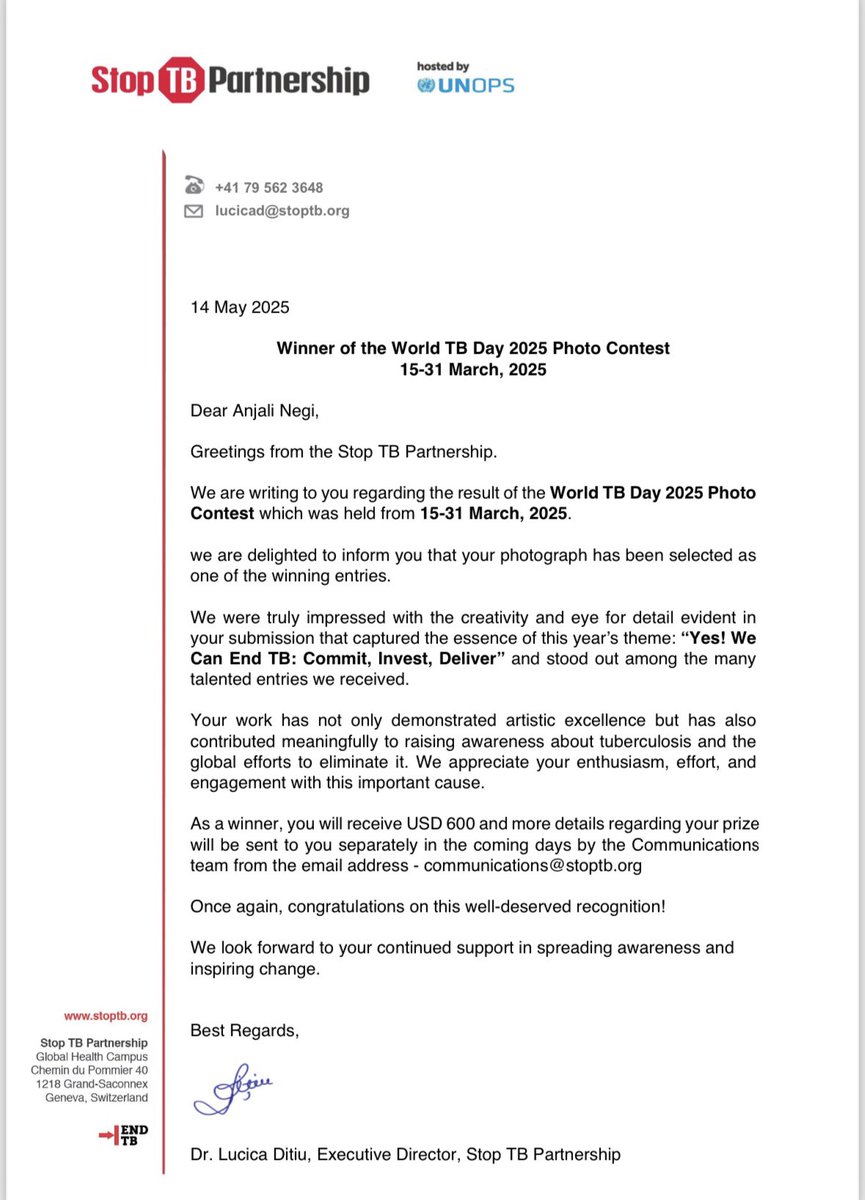 Delighted to announce that our photograph for World TB Day photo contest 2025 by Stop TB Partnership has been selected as one of the winning entries. Congratulations to my whole team for achieving this milestone. <a href="/csiriiim/">CSIR-IIIM</a> <a href="/Rashmi_Sharmaa/">Rashmi Sharma</a>