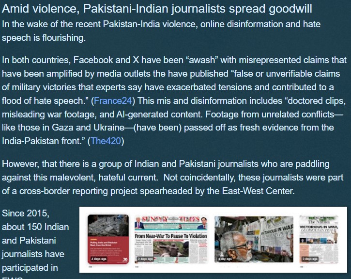 Steven Youngblood (@peacejourn) on Twitter photo Amid violence and hate, some #Indian and #Pakistan journalists choose to spread goodwill.
Their inspiring story- stevenyoungblood.blogspot.com
#peacejournalism <a href="/EastWestCenter/">East-West Center</a> Amid violence and hate, some #Indian and #Pakistan journalists choose to spread goodwill.
Their inspiring story- stevenyoungblood.blogspot.com
#peacejournalism <a href="/EastWestCenter/">East-West Center</a>