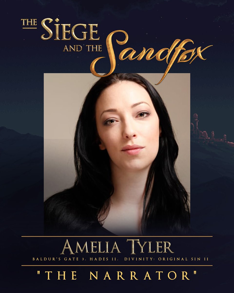 Siege & Sandfox | Wishlist Now! 🦊⬇️ (@siegeandsandfox) on Twitter photo We're elated to announce 'The Narrator' in The Siege and the Sandfox will be played by the one and only <a href="/AmeliaTyler/">Amelia Tyler</a>!
From her expertise in narrating Baldur's Gate 3, to her role in Hades II, she is an incredible storyteller we're honoured to have tell the tale of the Sandfox. We're elated to announce 'The Narrator' in The Siege and the Sandfox will be played by the one and only <a href="/AmeliaTyler/">Amelia Tyler</a>!
From her expertise in narrating Baldur's Gate 3, to her role in Hades II, she is an incredible storyteller we're honoured to have tell the tale of the Sandfox.