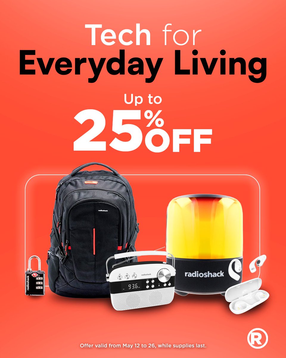 Let’s face it, your backpack’s falling apart and your earbuds sound like a microwave 🤨.
It's time to upgrade ⏰. Tech Essentials? Up to 25% OFF👉 radioshack.com 😏