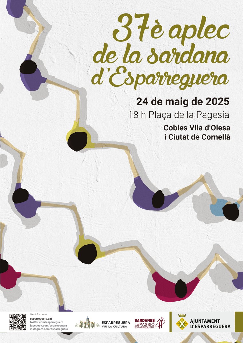 🎶 L'Ajuntament i la Secció Sardanista del <a href="/Teatre_LaPassio/">La Passió d'Esparreguera</a> organitzen el 37è #Aplec de la #Sardana d'#Esparreguera, amb la <a href="/coblaviladolesa/">Cobla Vila d’Olesa</a> i la Cobla Ciutat de Cornellà

📆 Dissabte 24 de maig
🕕 18h
📍 Plaça de la Pagesia

👉 bit.ly/4lYEPN6