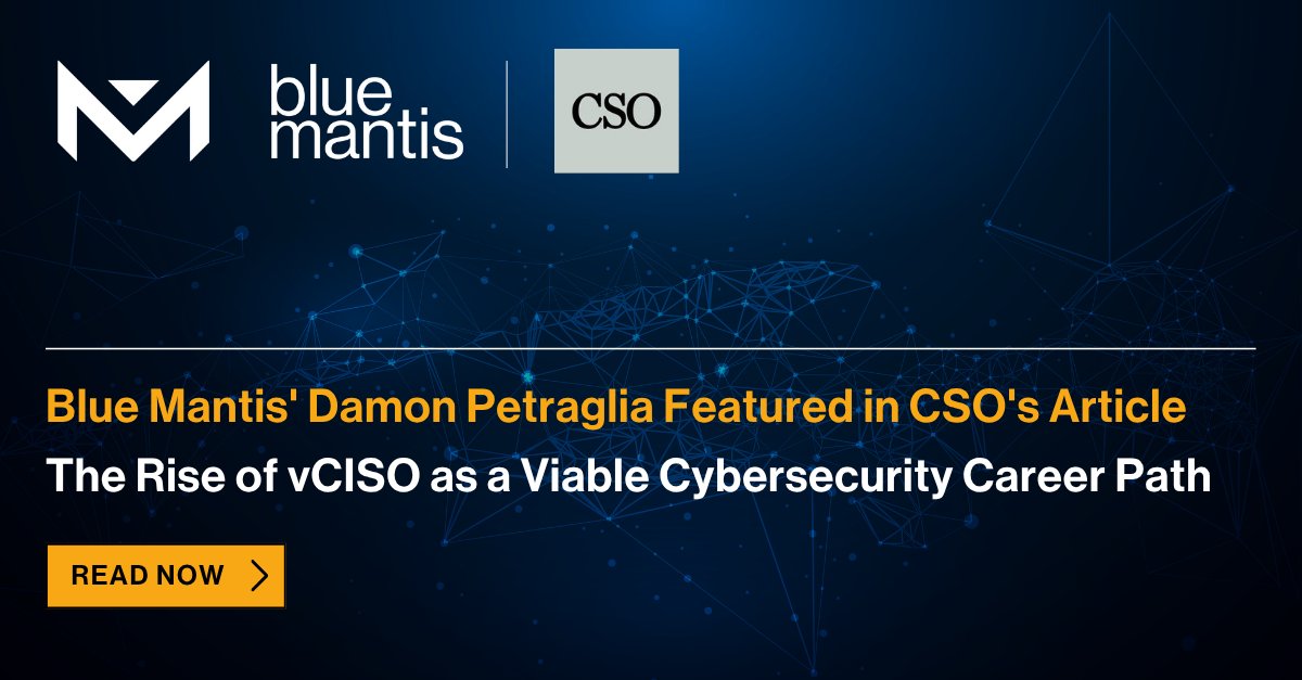 Blue Mantis' Damon Petraglia shares how 20+ years in cyber led him to a fulfilling role as a vCISO — embedded, on-demand, doing what he loves: security transformation. Read more from <a href="/CSOonline/">CSOonline</a>: 
okt.to/4zacis #LetsMeetTheFuture #OneTeamOneMantis #vCISO #CyberSecurity