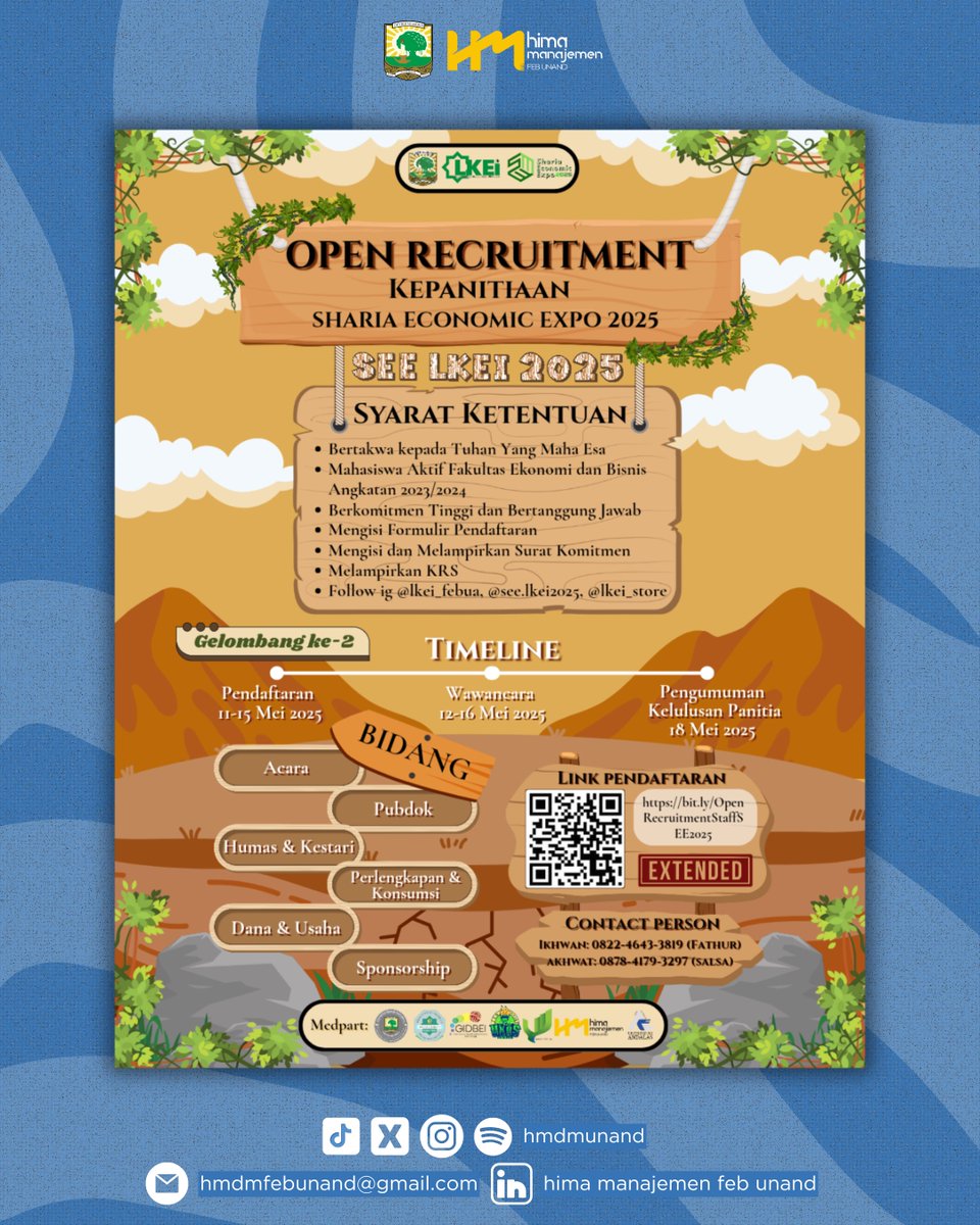 hmdmunand's tweet photo. [GELOMBANG II OPEN RECRUITMENT STAFF SEE 2025]

Assalamualaikum warahmatullahi wabarakatuh KM FEB🙌🏻

Sharia Economic Expo (SEE) kembali hadir tahun ini 🎉

Oleh karena itu, kami LKEI FEB UNAND membuka kesempatan untuk teman-teman berkontribusi dalam syi'ar ini✨ https://t.co/SJTEHIEXZR