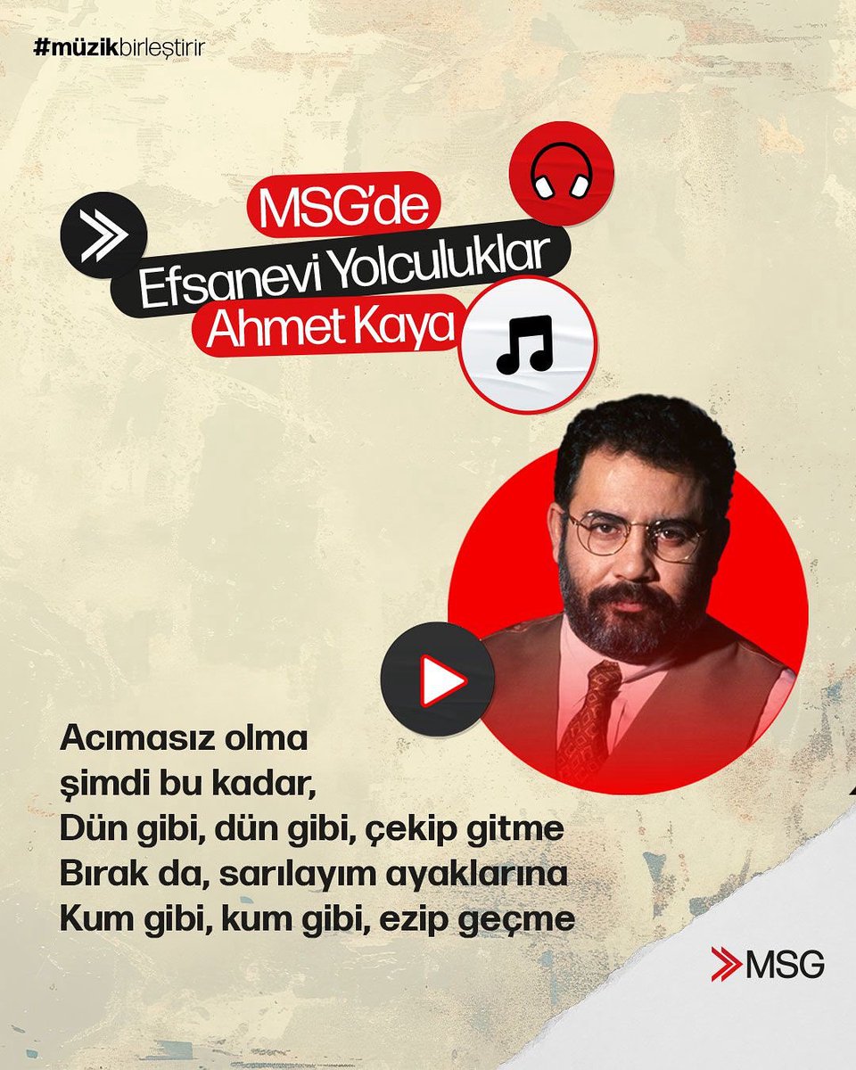 Müziğimizin unutulmaz sesi, halkın yüreğine dokunan sanatçı: Ahmet Kaya. 

MSG ailesinin değerli bir üyesi olarak, Ahmet Kaya, müziğiyle hep hatırlanacak ve yeni nesillere ilham vermeye devam edecek.

instagram.com/p/DJo2Q1ZqGxp/…

#AhmetKaya #MSGSanatçıları #MüzikBirleştirir #MSG