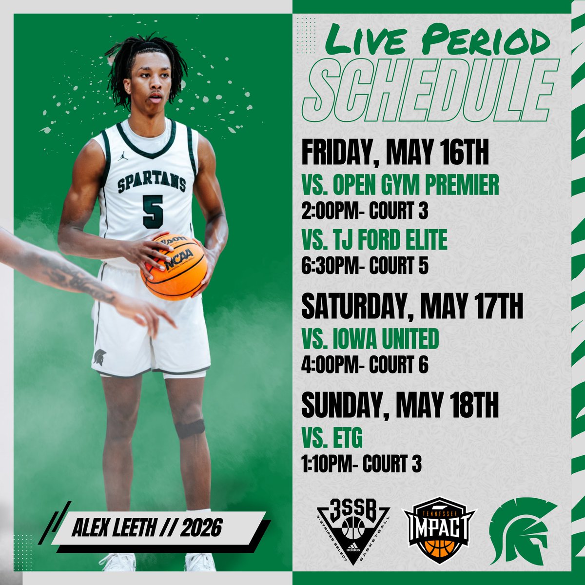 Webb Basketball (@knoxwebbhoops) on Twitter photo ππππ ππππππΏ ππΎπππΏπππ
Class of 2026 Alex Leeth will be playing in Council Bluffs, IA with <a href="/TennImpact/">Tennessee Impact Basketball</a> at Session 2 of Adidas 3SSB.
- 6β7β forward
- All-Region
- All-State Tournament Team
π Games at Iowa West Fieldhouse ππππ ππππππΏ ππΎπππΏπππ
Class of 2026 Alex Leeth will be playing in Council Bluffs, IA with <a href="/TennImpact/">Tennessee Impact Basketball</a> at Session 2 of Adidas 3SSB.
- 6β7β forward
- All-Region
- All-State Tournament Team
π Games at Iowa West Fieldhouse