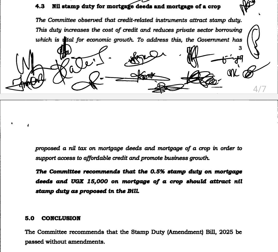 In the proposed law, the Finance Committee that scrutinised the Bill proposed that the 0.5 per cent stamp duty on mortgage deeds and Shs15,000 on mortgage of a crop, should attract nil stamp duty.
#PlenaryUg