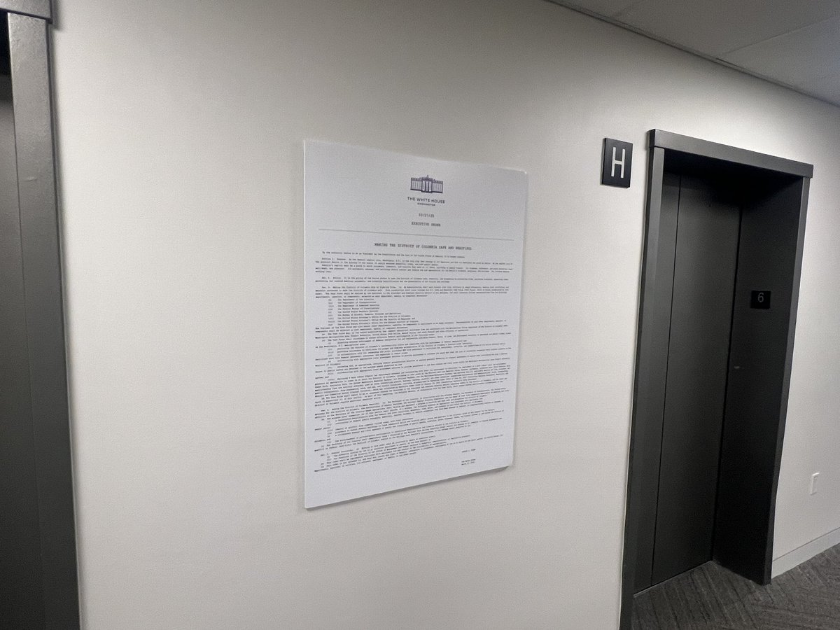 USAEdMartin's tweet image. As soon as @realDonaldTrump signed his epic “Making The District of Columbia Safe and Beautiful” executive order, I posted it in my office and throughout the Patrick Henry Building. Thank you, Mr. President.
