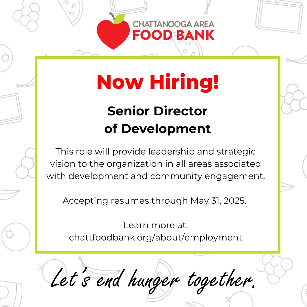 🚨 Job Alert! 🚨 We're hiring a Senior Director of Development. Accepting applications through the end of the month. 

Learn more on our website!