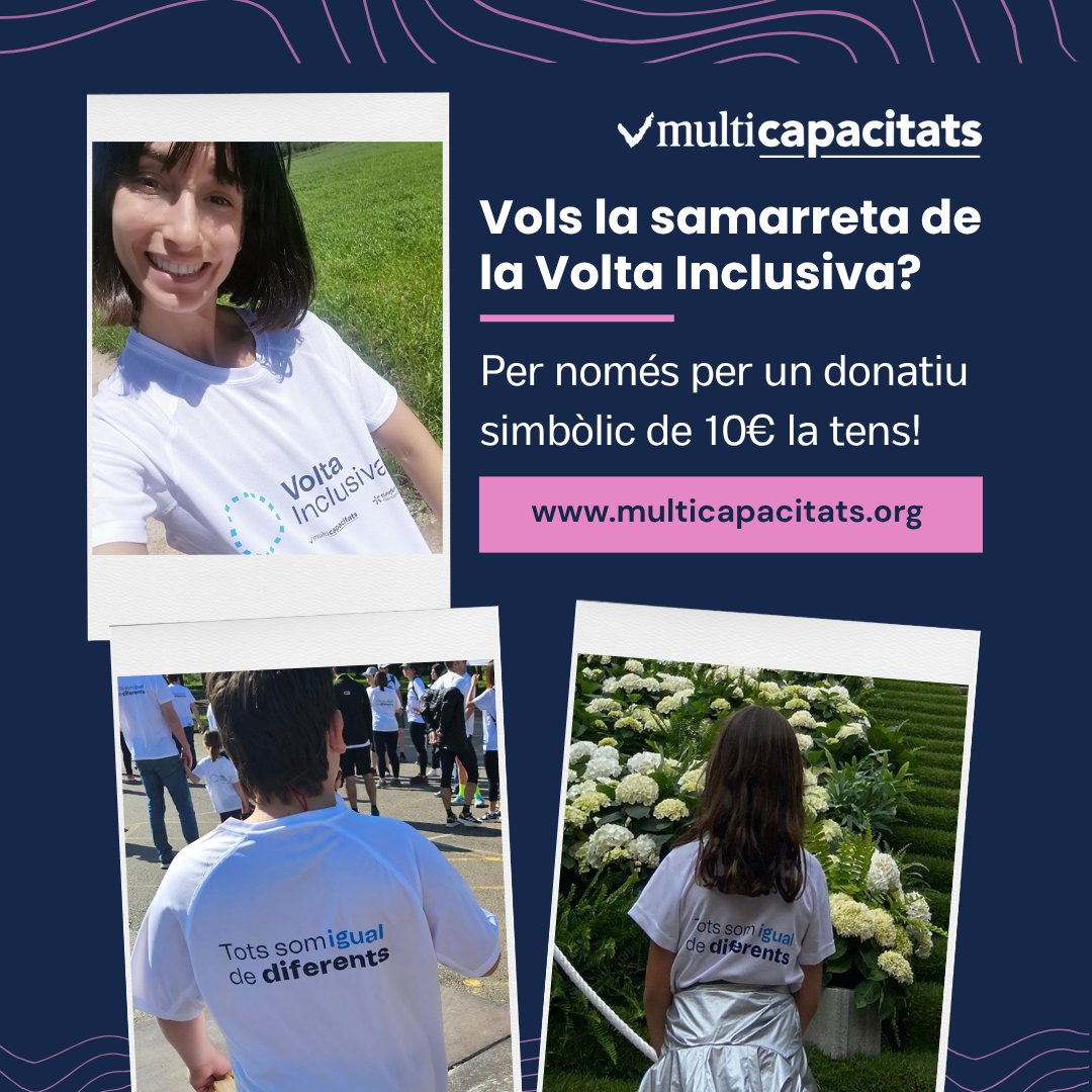 Vols la samarreta de la Volta Inclusiva?
Per només per un donatiu simbòlic de 10€ la tens!
Ajuda’ns a ajudar perqué #TotsSomIgualDeDiferents
#Multicapacitats
Gràcies ❤️
Contacte:
☎️ 693233871
📧 secretaria@multicapacitats.org