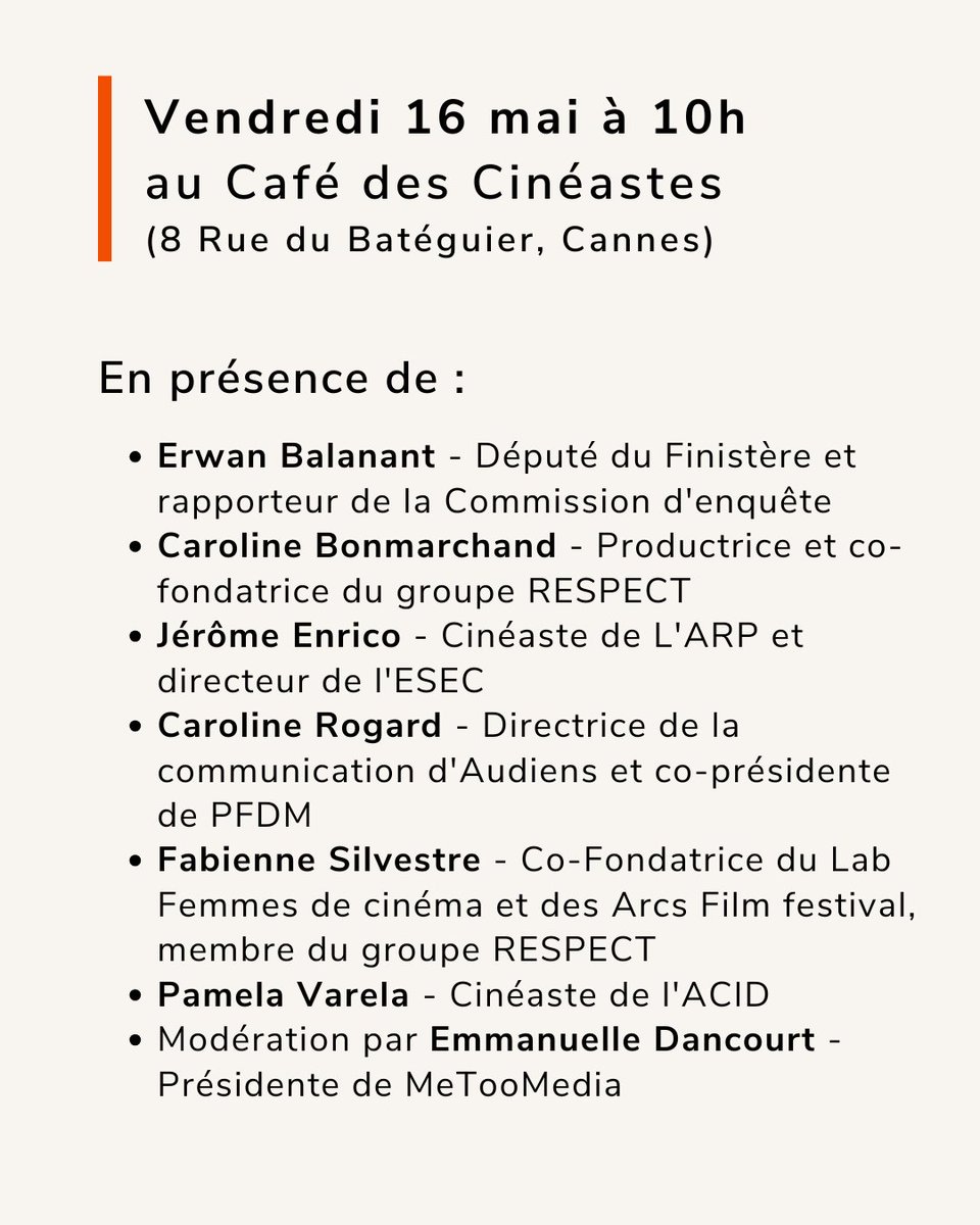 [L'ARP, AUDIENS, l'ACID et RESPECT]

🎬RDV le 16 mai à 10h au Festival de Cannes pour un débat autour de la Commission d’enquête à la concertation interprofessionnelle

📢Échange entre Erwan Balanant et les professionnels pour renforcer la lutte contre les VHSS dans le cinéma