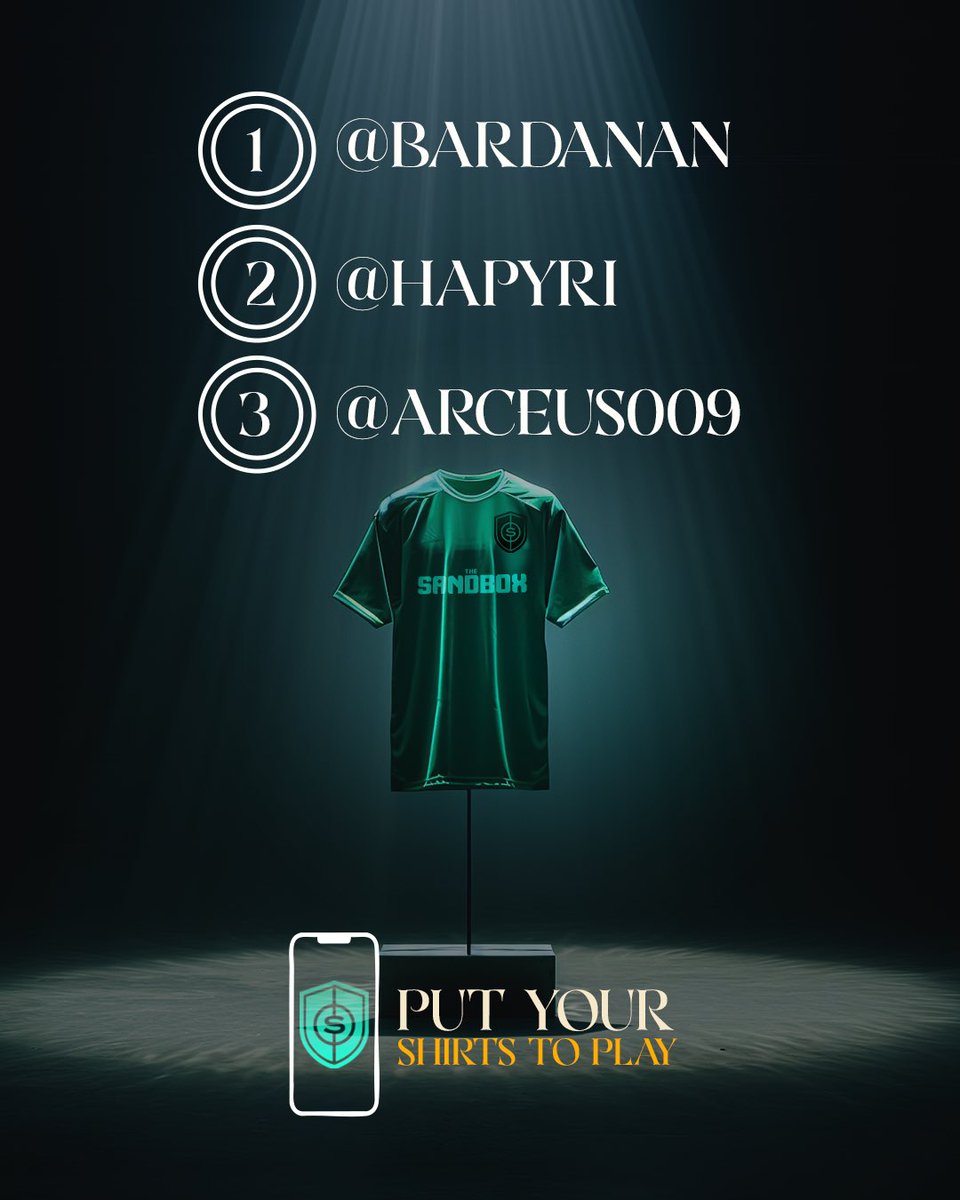 It’s official — the overall leaderboard for our <a href="/TheSandboxGame/">The Sandbox</a> 
“Shirtum Strikers” is here! 

A huge shoutout and congratulations to our top 3 pro players:

🥇<a href="/bardanan/">rauliqer</a>  $2000 SAND
🥈<a href="/HApyri/">HA4APYRI</a>        $1000 SAND
🥉<a href="/Arceus009/">Arceus</a> $ 500 SAND

Shirtum Strikers has been a great success,