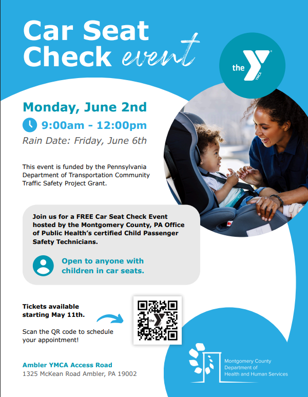 MontcoPA Department of Health and Human Services (@hhsmontcopa) on Twitter photo The Office of Public Health is hosting a FREE #CarSeatCheck at the Ambler YMCA on 6/2.
Space is limited! Schedule an appointment today to make sure your child’s car seat or booster seat is installed correctly.
Visit: YMCAcheck.eventbrite.com
<a href="/philaymca/">The Greater Philadelphia YMCA</a> #CarSeat #BeSafePA The Office of Public Health is hosting a FREE #CarSeatCheck at the Ambler YMCA on 6/2.
Space is limited! Schedule an appointment today to make sure your child’s car seat or booster seat is installed correctly.
Visit: YMCAcheck.eventbrite.com
<a href="/philaymca/">The Greater Philadelphia YMCA</a> #CarSeat #BeSafePA