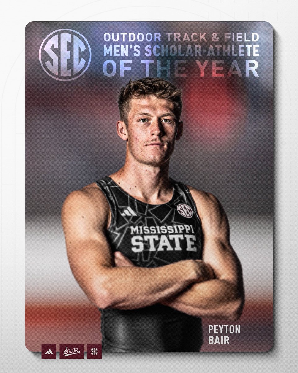 𝐂𝐋𝐄𝐀𝐍 𝐒𝐖𝐄𝐄𝐏🧹🧹

Peyton Bair was voted the 2025 SEC Outdoor Track &amp; Field Men’s Scholar-Athlete of the Year, completing a sweep of both the indoor and outdoor seasons! 

He is the first Bulldog to win two SEC Scholar-Athlete awards in the same year🔥

#HailState🐶