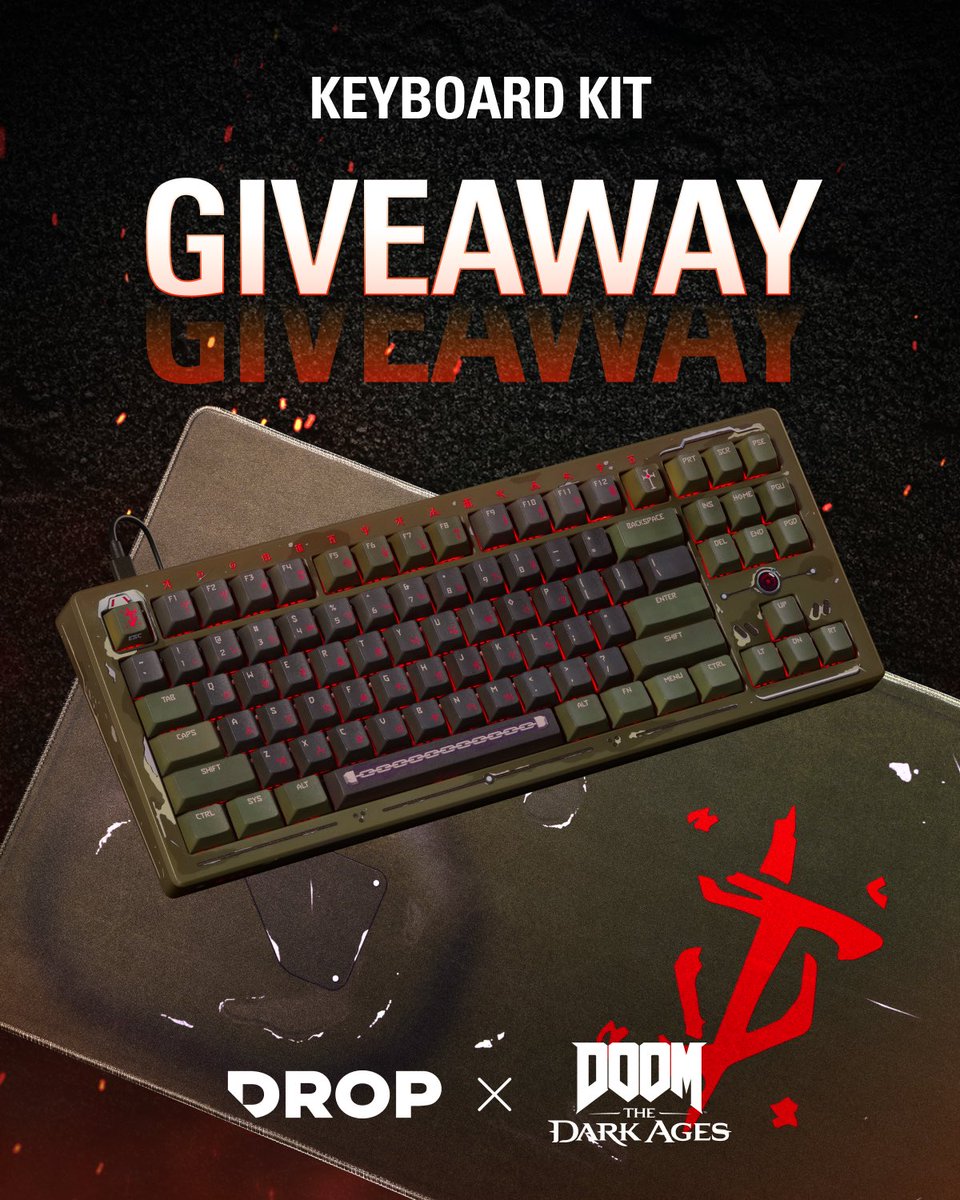 📢 GIVEAWAY 📢

To celebrate our collab, we're giving away a Drop + <a href="/DOOM/">DOOM</a>: The Dark Ages CSTM80 Mechanical Keyboard and Desk Mat to one lucky winner!

1️⃣ RT + ❤️
2️⃣ Follow <a href="/drop/">DROP</a> and <a href="/DOOM/">DOOM</a>

🎉 Winner chosen May 19th.