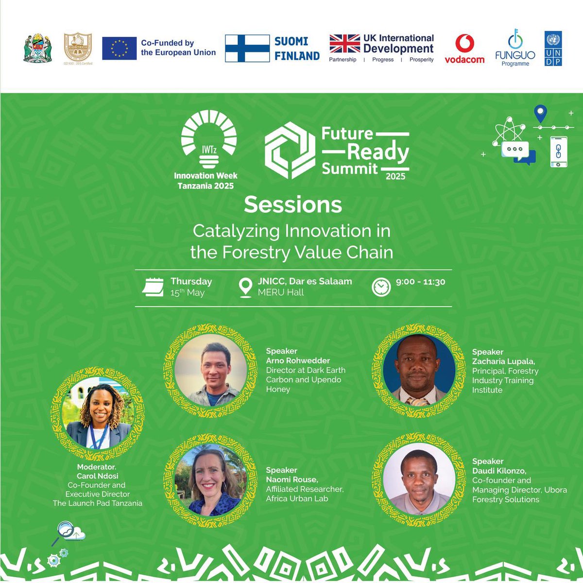 undptz's tweet photo. Tomorrow we dive into forest futures.
Join us for Catalyzing Innovation in the Forestry Value Chain at #InnovationWeekTZ Featuring top voices in sustainability + a keynote by H.E. Alexander Stubb, President of Finland
🗓️ 15 May | 9–11:30AM
📍 MERU Hall, JNICC
#ForestsOfTheFuture https://t.co/Hlqacrvbsh