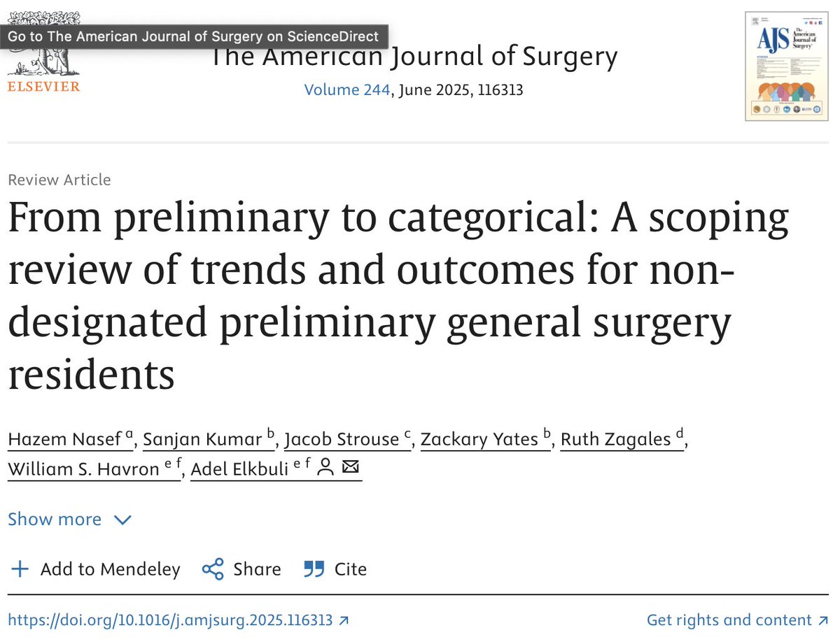 Kaiser O'Sahil Sadiq (@kaisersadiq) on Twitter photo Preliminary➡️categorical <a href="/AmJSurgery/">AmJSurgery</a>
✅Positive Predictors: 📈test scores, 🇺🇸US grad, 🛂no visa needed.
⚠️Negative Predictors:⌛older age, ⚫Black/Hispanic
Many face multiple prelim years, and some give up after devoting years and significant capital.
sciencedirect.com/science/articl… Preliminary➡️categorical <a href="/AmJSurgery/">AmJSurgery</a>
✅Positive Predictors: 📈test scores, 🇺🇸US grad, 🛂no visa needed.
⚠️Negative Predictors:⌛older age, ⚫Black/Hispanic
Many face multiple prelim years, and some give up after devoting years and significant capital.
sciencedirect.com/science/articl…
