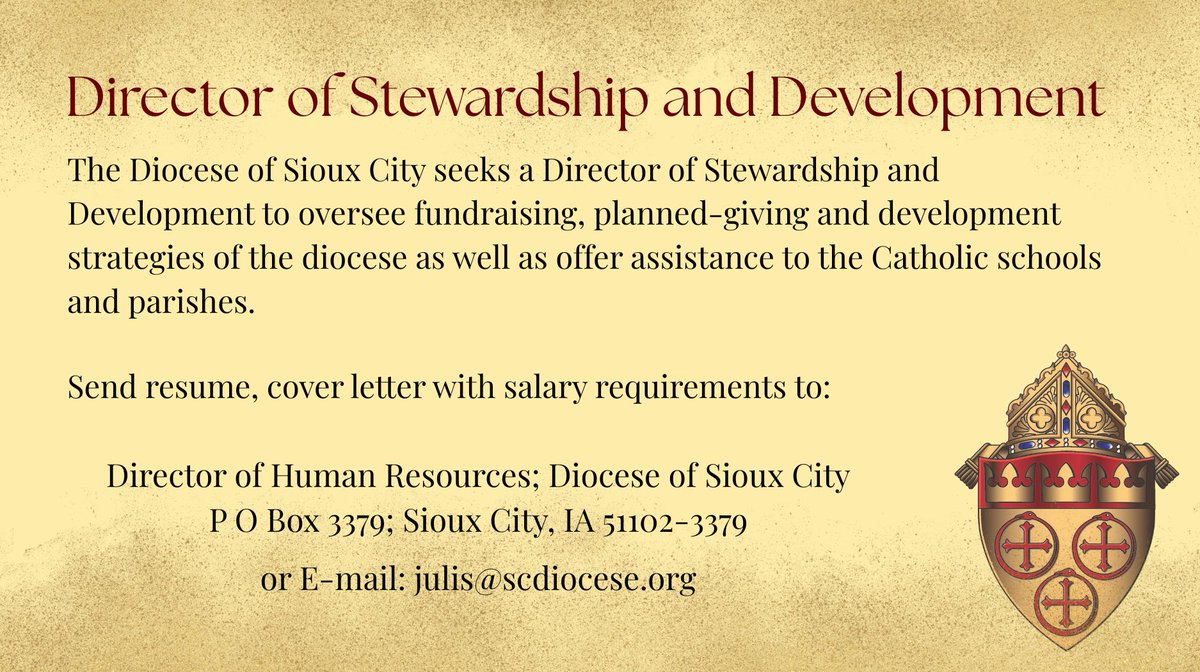 Employment opportunity at the Central Catholic Offices! For more details, click here: scdiocese.org/employment-dio…