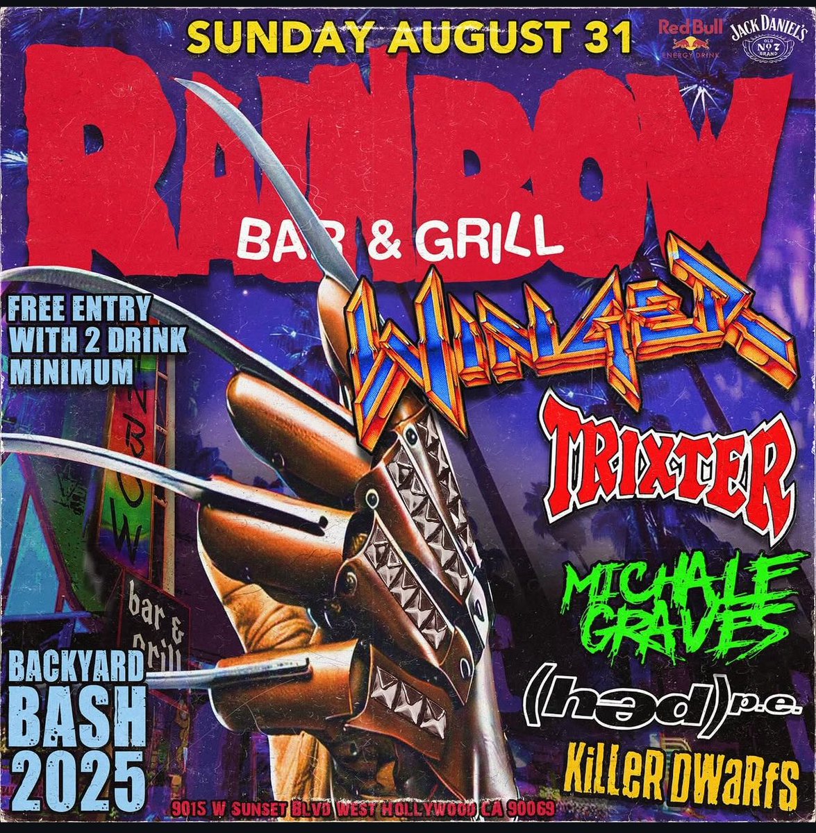 TRIXTER (@trixterrocks) on Twitter photo Sunday August 31st Hollywood California Rainbow Backyard Bash <a href="/Rainbowlive/">Rainbow Bar & Grill</a> π€πΌβ‘οΈπΊπΈ with <a href="/WingerTheBand/">Winger</a> <a href="/KillerDwarfs/">Killer Dwarfs</a> <a href="/hedpe/">(hed) p.e.</a> Michael Graves #rockfestival Sunday August 31st Hollywood California Rainbow Backyard Bash <a href="/Rainbowlive/">Rainbow Bar & Grill</a> π€πΌβ‘οΈπΊπΈ with <a href="/WingerTheBand/">Winger</a> <a href="/KillerDwarfs/">Killer Dwarfs</a> <a href="/hedpe/">(hed) p.e.</a> Michael Graves #rockfestival