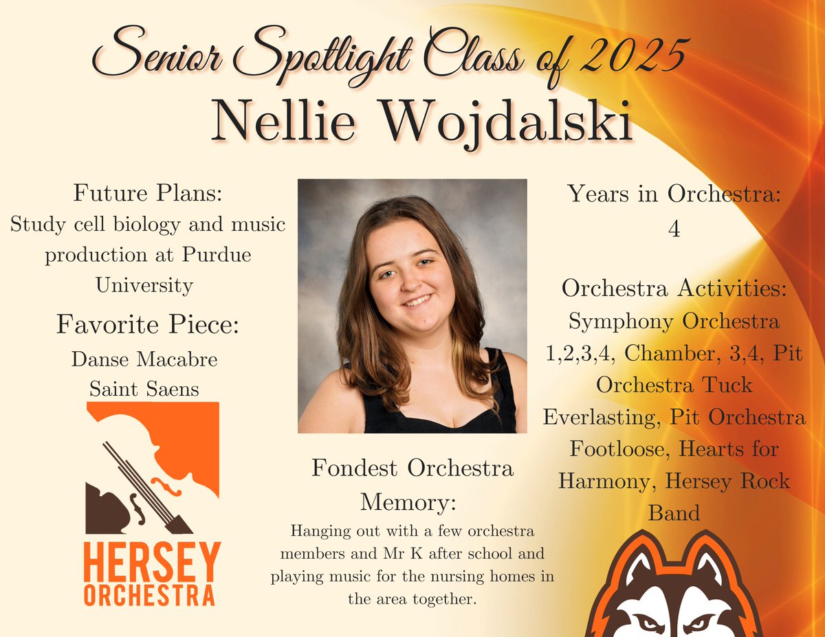 Congratulations to our next 2025 Senior Spotlight: Nellie Wojdalski! (Senior Pianist) We are so proud of your commitment to the Symphony orchestra.