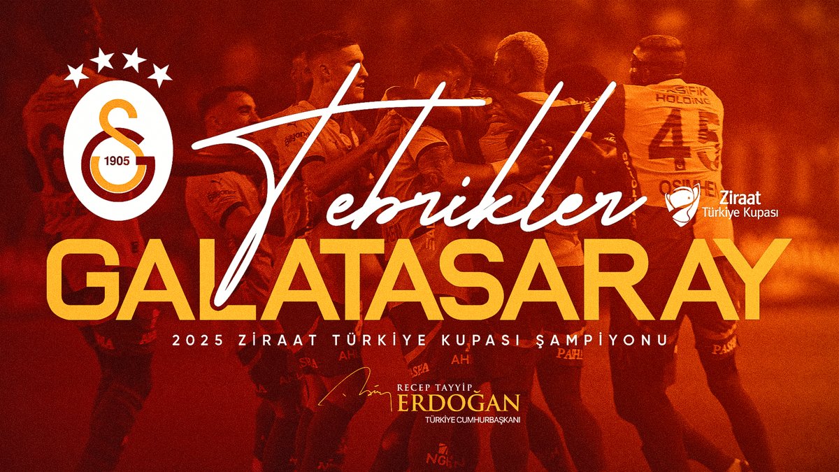 Recep Tayyip Erdoğan (@rterdogan) on Twitter photo Bu akşam Gaziantep’te oynanan final maçını kazanarak 2025 Ziraat Türkiye Kupası Şampiyonu olan <a href="/GalatasaraySK/">#5YıldızlıŞampiyon ⭐️⭐️⭐️⭐️⭐️</a> futbol takımını ve tüm Galatasaray camiasını yürekten tebrik ediyorum. Bu akşam Gaziantep’te oynanan final maçını kazanarak 2025 Ziraat Türkiye Kupası Şampiyonu olan <a href="/GalatasaraySK/">#5YıldızlıŞampiyon ⭐️⭐️⭐️⭐️⭐️</a> futbol takımını ve tüm Galatasaray camiasını yürekten tebrik ediyorum.