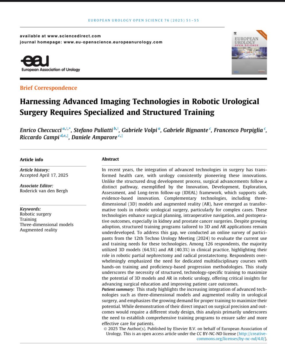 Enrico Checcucci (@enricocheccucci) on Twitter photo ๐ Advanced imaging like #3D models & #AR is transforming #robotic surgeryโbut structured training is lagging behind. Specialized programs ensure these tools improve outcomes safely and effectively <a href="/danieleamparore/">Daniele Amparore</a> <a href="/Ric_Campi/">Riccardo Campi</a> <a href="/PuliattiStefano/">Stefano Puliatti MD</a> <a href="/EAUYAUrology/">EAU Young Academics</a> <a href="/EurUrolOpen/">European Urology Open Science</a> ๐ Advanced imaging like #3D models & #AR is transforming #robotic surgeryโbut structured training is lagging behind. Specialized programs ensure these tools improve outcomes safely and effectively <a href="/danieleamparore/">Daniele Amparore</a> <a href="/Ric_Campi/">Riccardo Campi</a> <a href="/PuliattiStefano/">Stefano Puliatti MD</a> <a href="/EAUYAUrology/">EAU Young Academics</a> <a href="/EurUrolOpen/">European Urology Open Science</a>