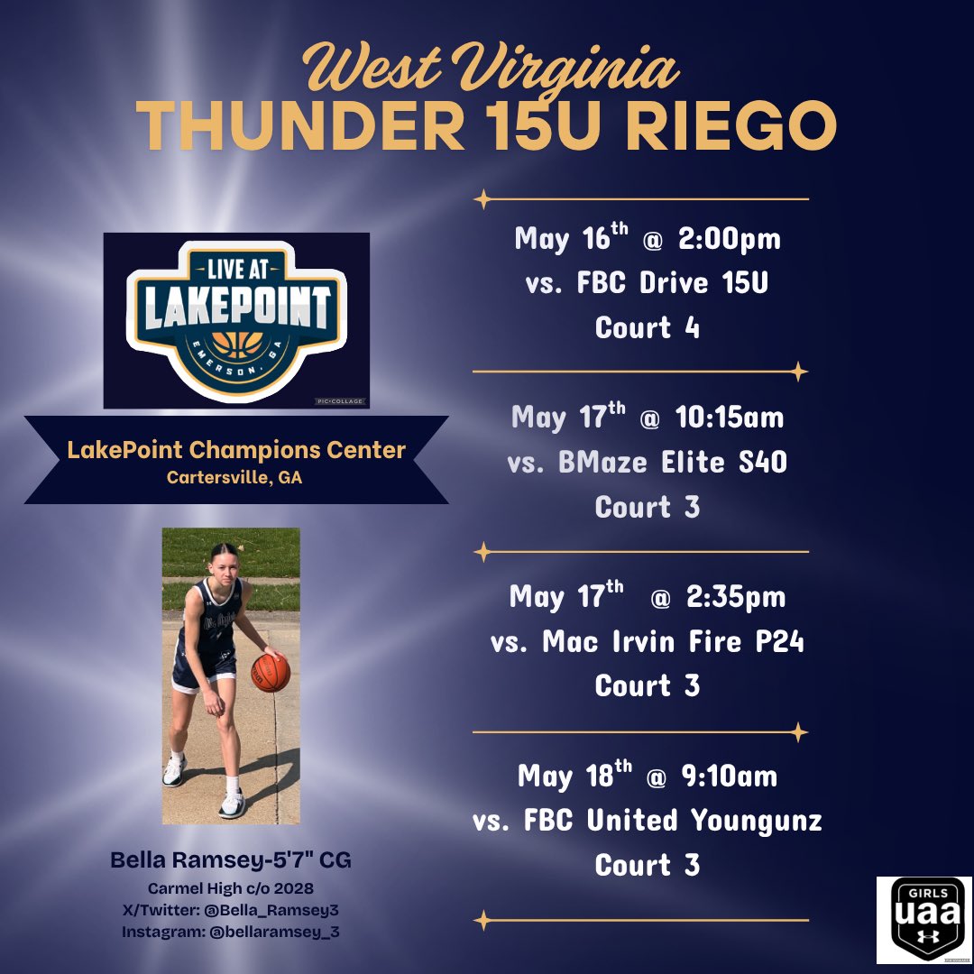 Bella Ramsey (@bella_ramsey3) on Twitter photo Georgia Bound…Live at Lakepoint!
<a href="/WVaThunderRiego/">West Virginia Thunder Riego</a> <a href="/WVThunderUAA/">West Virginia Thunder UAA</a> <a href="/dannyriego/">Danny Riego</a> <a href="/CHS_Womensbball/">Carmel Girl’s Basketball</a> <a href="/_CoachJess/">Jess Darmelio</a> Georgia Bound…Live at Lakepoint!
<a href="/WVaThunderRiego/">West Virginia Thunder Riego</a> <a href="/WVThunderUAA/">West Virginia Thunder UAA</a> <a href="/dannyriego/">Danny Riego</a> <a href="/CHS_Womensbball/">Carmel Girl’s Basketball</a> <a href="/_CoachJess/">Jess Darmelio</a>