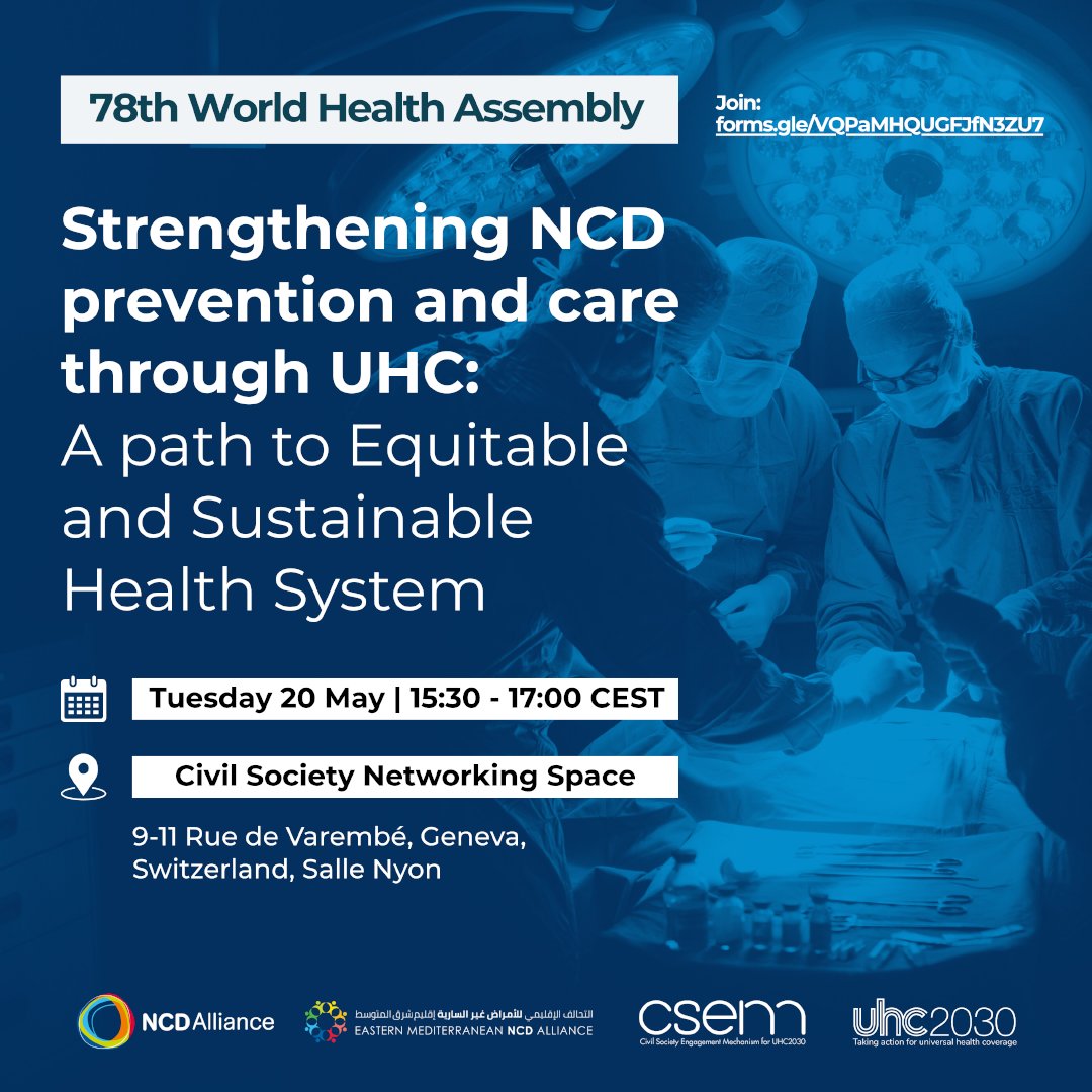 NCD Alliance (@ncdalliance) on Twitter photo The integration of NCD prevention & care into #UHC can help achieve health equity, return on investments, economic sustainability & gender equality.
⏰Join us together with <a href="/emrncda/">Eastern Mediterranean NCD Alliance</a> on 20 May for the event organised in collaboration with <a href="/UHC2030/">UHC2030</a> & <a href="/CSOs4UHC/">CSEM (UHC2030 Civil Society Engagement Mechanism)</a> on the sidelines of The integration of NCD prevention & care into #UHC can help achieve health equity, return on investments, economic sustainability & gender equality.
⏰Join us together with <a href="/emrncda/">Eastern Mediterranean NCD Alliance</a> on 20 May for the event organised in collaboration with <a href="/UHC2030/">UHC2030</a> & <a href="/CSOs4UHC/">CSEM (UHC2030 Civil Society Engagement Mechanism)</a> on the sidelines of