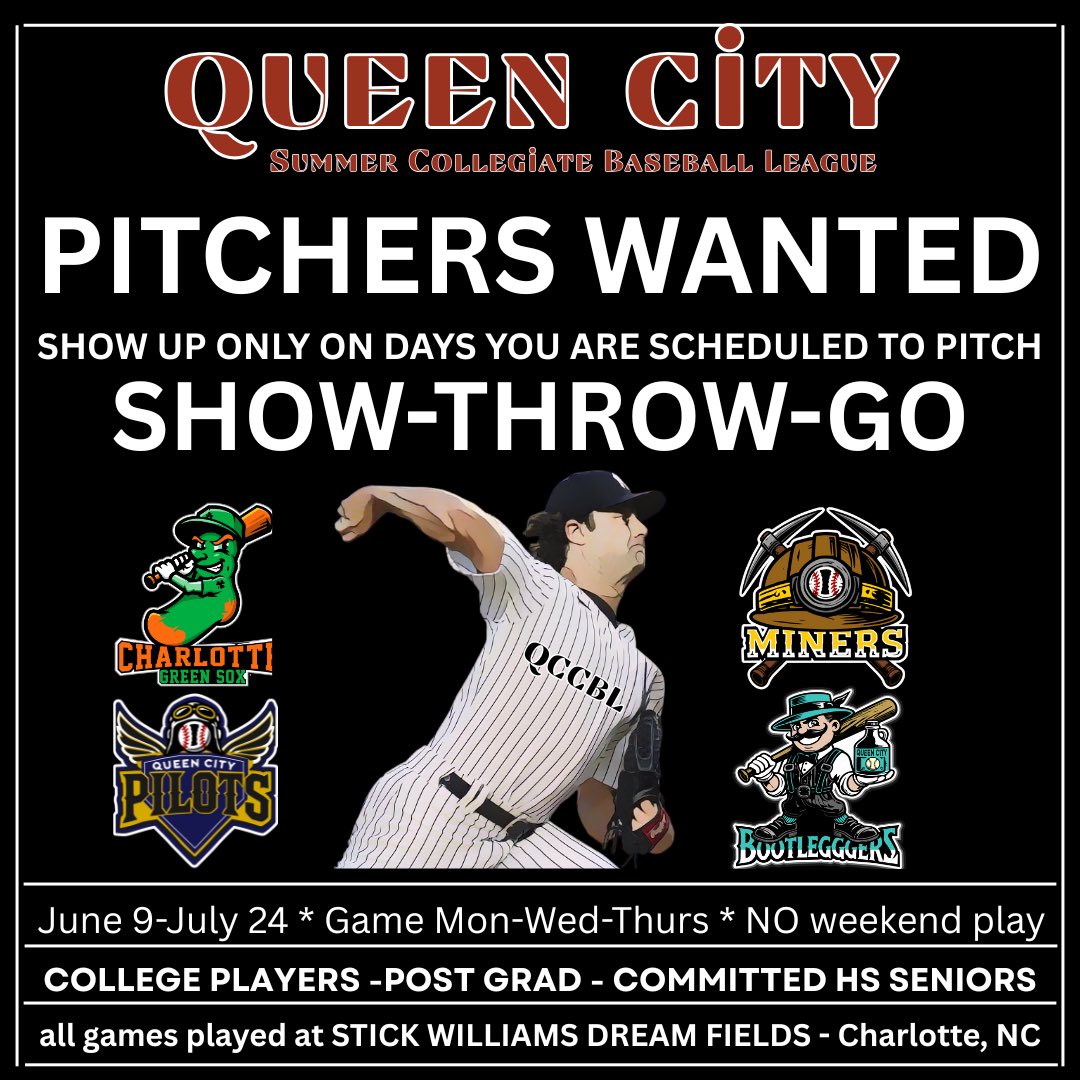 ARMS WANTED
summer innings

Only required to show up on the days you are scheduled to pitch

COLLEGE/POST GRAD/COMMITTED HS SENIOR
#D1Baseball
#D2Baseball 
#D3Baseball 
#JucoBaseball
INTERESTED PLAYERS
⬇️Fill Out Player Interest Form⬇️
cbcbaseball.net/player-interes…