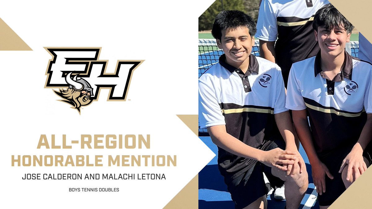 Congratulations to Jose Calderon and Malachi Letona on earning All-Region Honorable Mention honors in Boys Tennis Doubles! #VikingPride #EHHSTennis