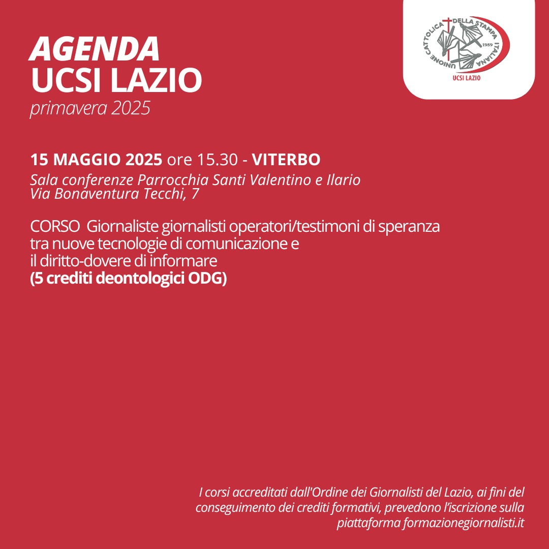 Domani a #Viterbo per parlare di giornalisti e comunicatori, operatori e testimoni di #speranza <a href="/odglazio/">OdG Lazio</a> #formazione #giubileo #GMCS
