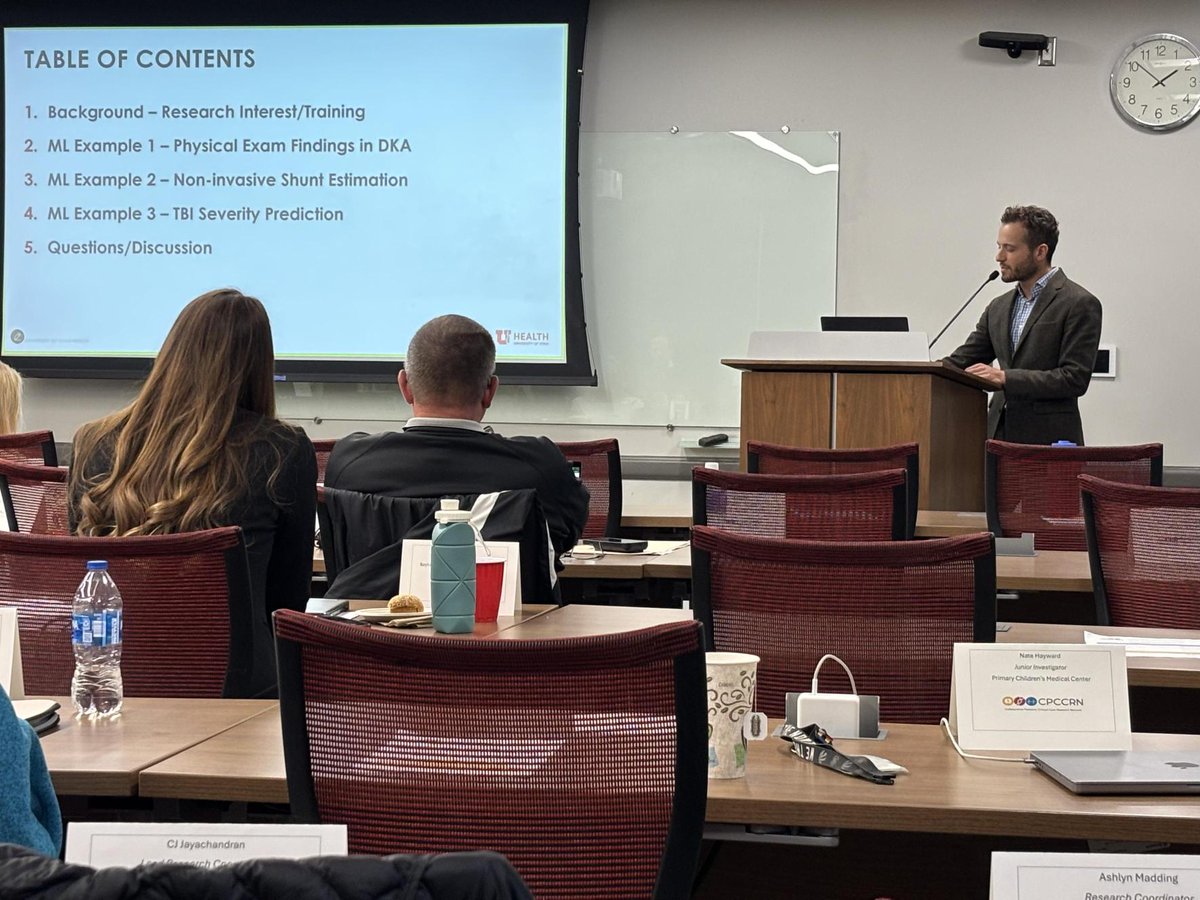 Biomedical Informatics (@uudbmi) on Twitter photo ๐Nate Hayward, one of our MS students and clinical pediatrician, presenting "Machine Learning for Secondary Data Analysis and Predictive Modeling" at the Collaborative Critical Care Research Network Steering Committee Meeting! ๐ #UniversityofUtah #UofUHealth ๐Nate Hayward, one of our MS students and clinical pediatrician, presenting "Machine Learning for Secondary Data Analysis and Predictive Modeling" at the Collaborative Critical Care Research Network Steering Committee Meeting! ๐ #UniversityofUtah #UofUHealth
