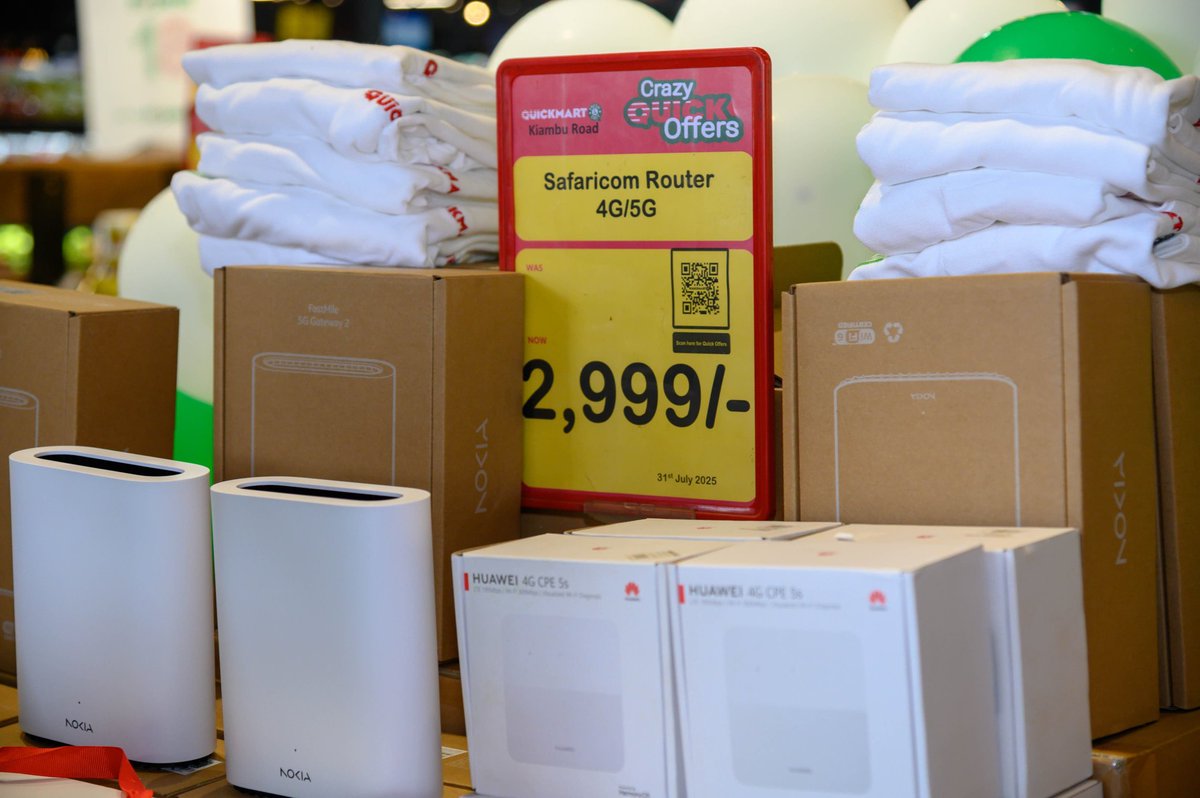 GirlYouWant2's tweet photo. @QuickmartKenya  For just Ksh 2,999, get your #Safaricom5G router at any  near you. Fast setup, strong signal, 24/7 support. @SafaricomPLC
Hey @sagao_snr @AliwaNovy  No  Fibre? No problem.
 #FeelsGoodToBeHome #ShikaMoreNaQuickmart https://t.co/L1Nqy8aFIY