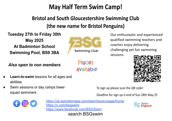 Fancy a splash in May half term?

* Open to members and non-members
* Learn to swim for all ages and abilities
* Squad level swimmer day camps

Sign up!
docs.google.com/forms/d/e/1FAI…